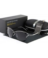 Semi-rimless Fashion Retro Biker Oversized Polarized Sunglasses for Women 0215 - Black - CC18ZUKDH6X $15.95