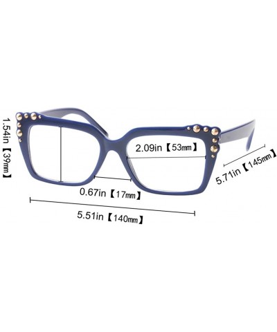 Square Ladies Oversized Sexy Square Rivet Stylish Frame Reading Glass - Blue - CD18C0SE0YM $17.66