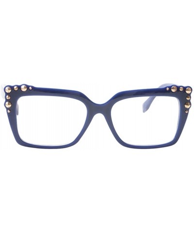Square Ladies Oversized Sexy Square Rivet Stylish Frame Reading Glass - Blue - CD18C0SE0YM $17.66