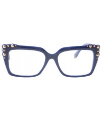 Square Ladies Oversized Sexy Square Rivet Stylish Frame Reading Glass - Blue - CD18C0SE0YM $17.66