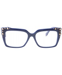 Square Ladies Oversized Sexy Square Rivet Stylish Frame Reading Glass - Blue - CD18C0SE0YM $9.79