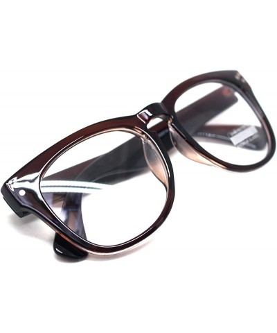 Square Classic Round Horn Rimmed Eye Glasses Clear Lens Oval Non Prescription Frame - Brown 9294 - CP183NOQSZC $11.04