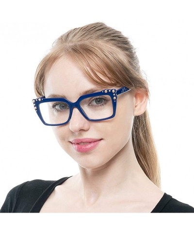 Square Ladies Oversized Sexy Square Rivet Stylish Frame Reading Glass - Blue - CD18C0SE0YM $17.66