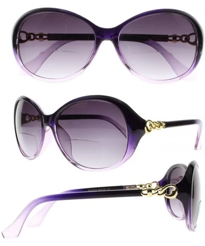 Oversized Ladies Fashion Inner Bifocal Sun Reading Glasses Tinted UV400 Sunglasses +1.0~+4.0 - Purple - CD18EK0NGA0 $28.64