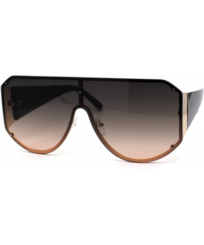Shield Unisex Retro Shield Metal Rim Designer Oversize Chic Sunglasses - Gold Brown - CE196EEKYI8 $23.03