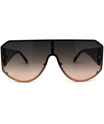 Shield Unisex Retro Shield Metal Rim Designer Oversize Chic Sunglasses - Gold Brown - CE196EEKYI8 $10.13