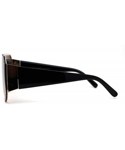 Shield Unisex Retro Shield Metal Rim Designer Oversize Chic Sunglasses - Gold Brown - CE196EEKYI8 $10.13