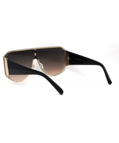 Shield Unisex Retro Shield Metal Rim Designer Oversize Chic Sunglasses - Gold Brown - CE196EEKYI8 $10.13