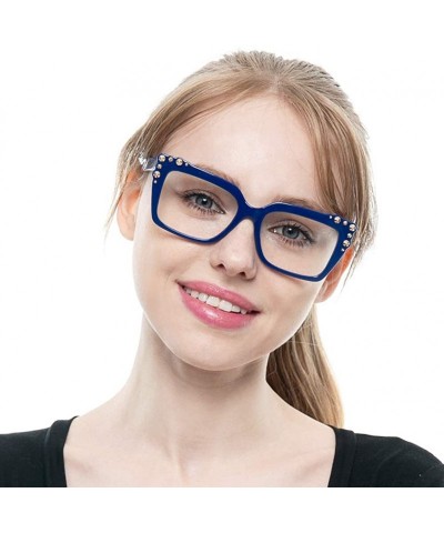 Square Ladies Oversized Sexy Square Rivet Stylish Frame Reading Glass - Blue - CD18C0SE0YM $9.79