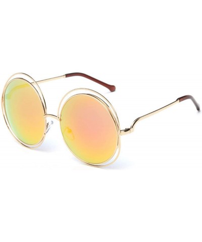 Oversized Oversized lens Mirror Sunglasses Women Brand Designer Metal Frame Lady Sun Glasses - 7-gold-red - CQ18W6I9O0N $20.91