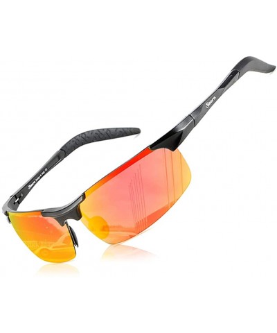 Semi-rimless Driving Polarized Sunglasses for Men Stylish HD Lens Unbreakable Al-Mg Metal Frame SL0N001 - Red - CC18HEHL4YY $...