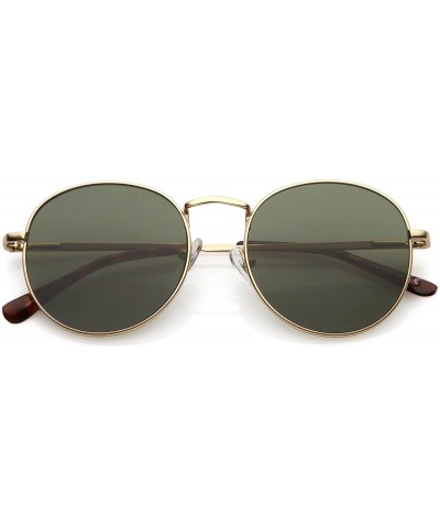 Round Classic Slim Metal Neutral Colored Flat Lens Round Sunglasses 50mm - Gold / Green - CX183X5C25M $18.36