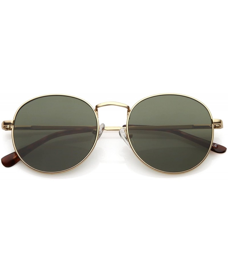 Round Classic Slim Metal Neutral Colored Flat Lens Round Sunglasses 50mm - Gold / Green - CX183X5C25M $7.25