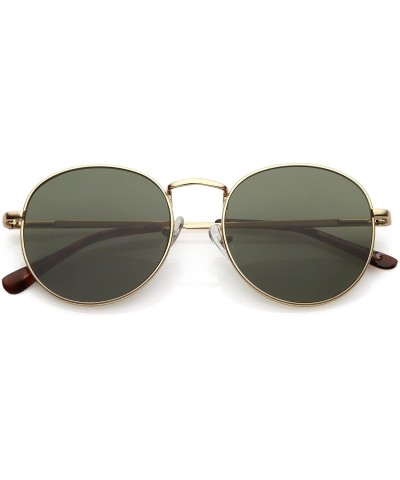 Round Classic Slim Metal Neutral Colored Flat Lens Round Sunglasses 50mm - Gold / Green - CX183X5C25M $7.25