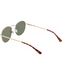 Round Classic Slim Metal Neutral Colored Flat Lens Round Sunglasses 50mm - Gold / Green - CX183X5C25M $7.25