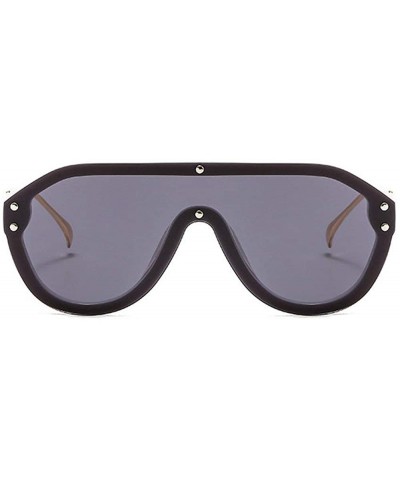 Goggle Fashion Big Frame One-piece Sunglasses for Women 2020 Chic Bent Leg Flat Top Rivet Sun Glasses Mens Goggle - CH192YTMG...