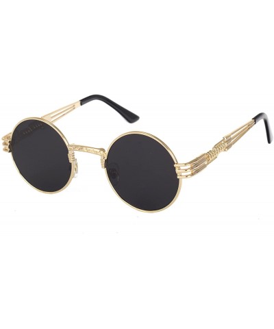 Round John Lennon Round Steampunk Sunglasses for Women Men Retro Metal Frame - Gold Frame/Black Lens - CF12NUV3O25 $29.23