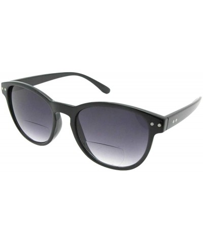 Round Round Vintage Retro Bifocal Sunglass B104 - Shiny Black Frame-gray Lenses - CM18C2RAC8G $13.73