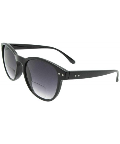 Round Round Vintage Retro Bifocal Sunglass B104 - Shiny Black Frame-gray Lenses - CM18C2RAC8G $13.73