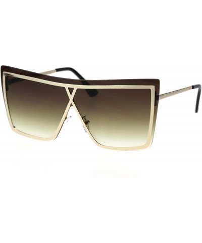 Butterfly Womens Squared Butterfly Rimless Exposed Lens Shield Sunglasses - Gold Brown - CM18TCGZOHC $9.41