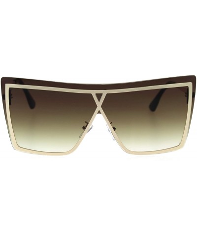 Butterfly Womens Squared Butterfly Rimless Exposed Lens Shield Sunglasses - Gold Brown - CM18TCGZOHC $9.41