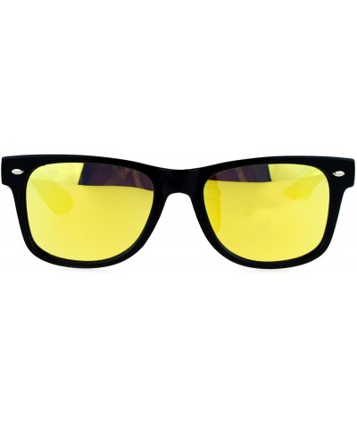 Wayfarer Mirrored Mirror Polarized Lens Horned Sunglasses - Black Yellow - C912DGGLEHJ $14.62