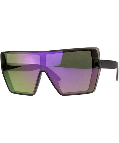 Shield Extra Oversized Fashion Sunglasses Square Shield Frame Mirror Lens - Grey (Purple Mirror) - CT18EE8D8A9 $21.52