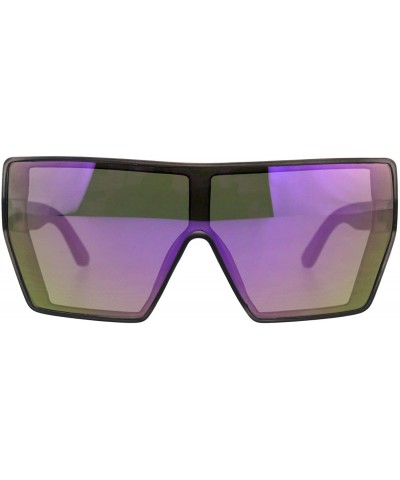 Shield Extra Oversized Fashion Sunglasses Square Shield Frame Mirror Lens - Grey (Purple Mirror) - CT18EE8D8A9 $8.78