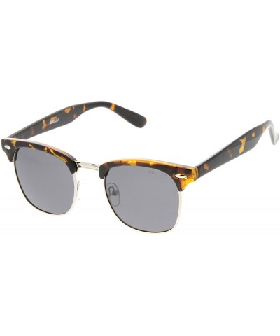 Square Half Frame Semi-Rimless Horn Rimmed Sunglasses - Polarized - Tortoise / Smoke - C011FOUF49Z $21.52