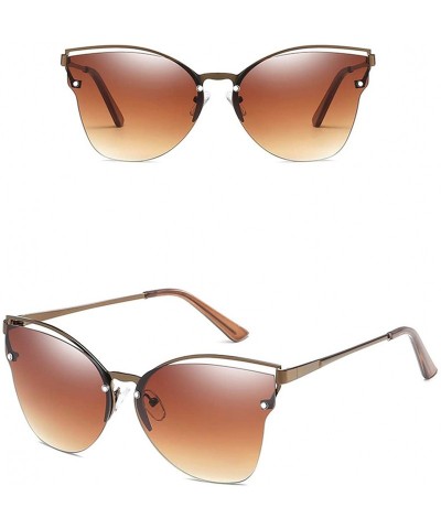 Rimless Semi Rimless Metallic Frame Sunglasses for Women Cateye Sunglasses - Brown - CY18RNEOU0A $15.49
