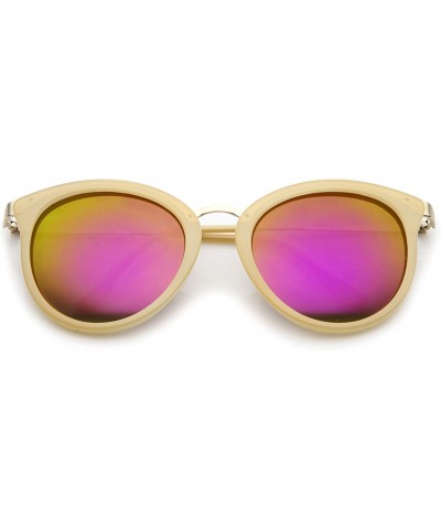 Cat Eye Modern Slim Metal Temple Colored Mirror Lens Cat Eye Sunglasses 54mm - Nude-gold / Magenta Mirror - CJ12O60GEAT $9.62