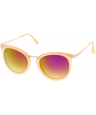 Cat Eye Modern Slim Metal Temple Colored Mirror Lens Cat Eye Sunglasses 54mm - Nude-gold / Magenta Mirror - CJ12O60GEAT $9.62