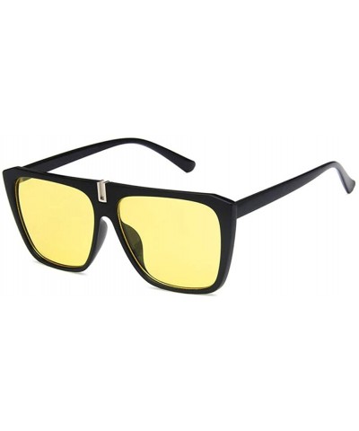 Square Unisex Sunglasses Fashion Bright Black Grey Drive Holiday Square Non-Polarized UV400 - Bright Black Yellow - CQ18RLWTS...