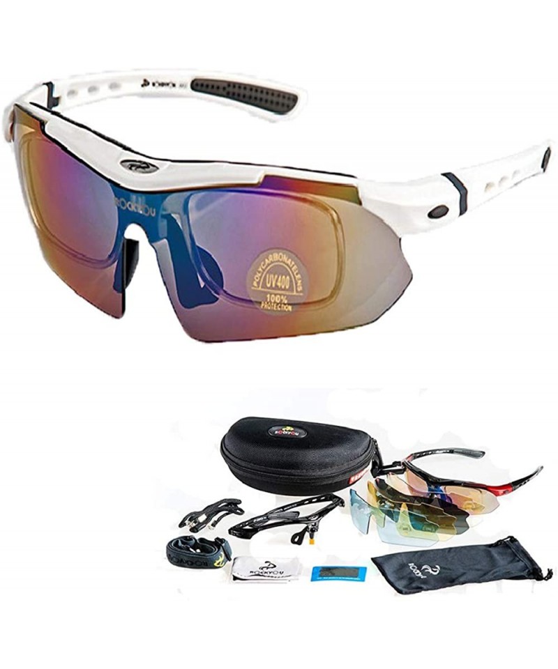 Cycling Sun Glasses Outdoor Sports Bike Sunglasses Goggles Eyewear 2 frame  5 Lens - White - CY18T5EKE5R
