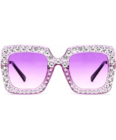 Square Square Rhinestone Oversized Sunglasses Metal Frame Retro Bling Sun glasses for Women - Purple/Matte - C818WQHRCQK $22.01
