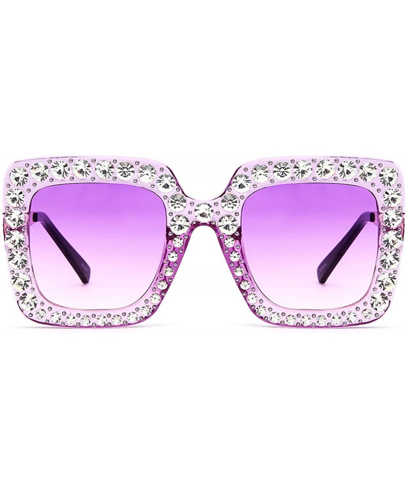 Square Square Rhinestone Oversized Sunglasses Metal Frame Retro Bling Sun glasses for Women - Purple/Matte - C818WQHRCQK $22.01