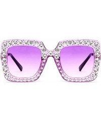 Square Square Rhinestone Oversized Sunglasses Metal Frame Retro Bling Sun glasses for Women - Purple/Matte - C818WQHRCQK $22.01