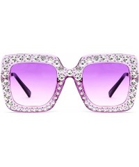 Square Square Rhinestone Oversized Sunglasses Metal Frame Retro Bling Sun glasses for Women - Purple/Matte - C818WQHRCQK $9.72