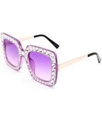 Square Square Rhinestone Oversized Sunglasses Metal Frame Retro Bling Sun glasses for Women - Purple/Matte - C818WQHRCQK $9.72