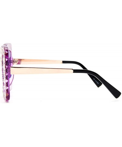 Square Square Rhinestone Oversized Sunglasses Metal Frame Retro Bling Sun glasses for Women - Purple/Matte - C818WQHRCQK $9.72