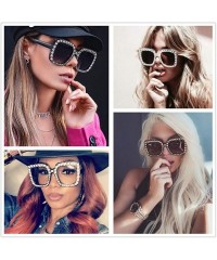 Square Square Rhinestone Oversized Sunglasses Metal Frame Retro Bling Sun glasses for Women - Purple/Matte - C818WQHRCQK $9.72