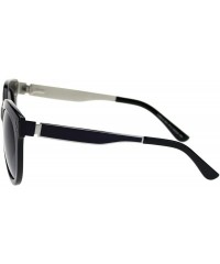 Round Polarized Lens Womens Trendy Round Horn Rim Hipster Sunglasses - Shiny Black Solid Black - CE18TN338ET $15.24