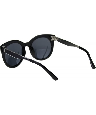 Round Polarized Lens Womens Trendy Round Horn Rim Hipster Sunglasses - Shiny Black Solid Black - CE18TN338ET $15.24