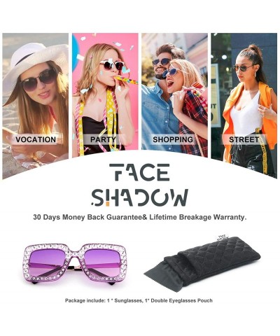 Square Square Rhinestone Oversized Sunglasses Metal Frame Retro Bling Sun glasses for Women - Purple/Matte - C818WQHRCQK $9.72