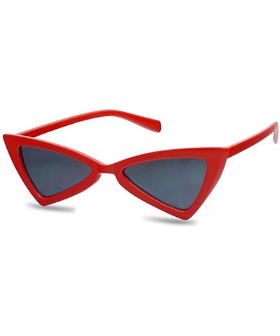 Goggle 90s Small Cat Eye Sunglasses Triangle Butterfly Glasses Frame For Women - Red Frame - Black - CD18HY4E0OO $23.69