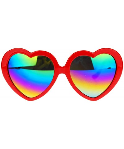 Round Womens Mirrored Rusta Mirror Lens Plastic Frame Heart Shape Sunglasses - Red - CV11O208SM3 $20.16
