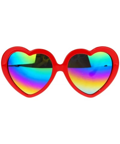 Round Womens Mirrored Rusta Mirror Lens Plastic Frame Heart Shape Sunglasses - Red - CV11O208SM3 $19.63