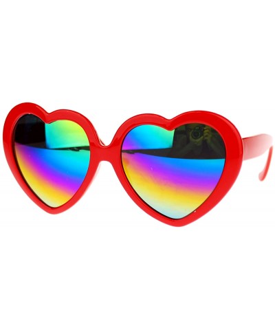 Round Womens Mirrored Rusta Mirror Lens Plastic Frame Heart Shape Sunglasses - Red - CV11O208SM3 $10.08