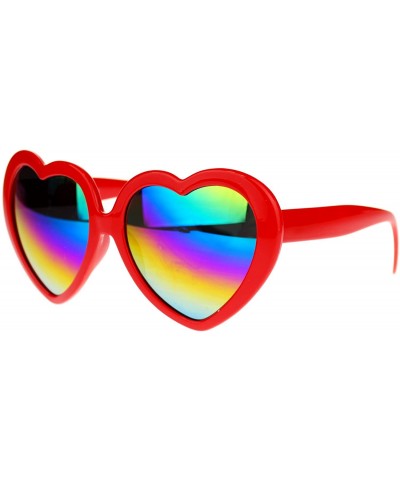 Round Womens Mirrored Rusta Mirror Lens Plastic Frame Heart Shape Sunglasses - Red - CV11O208SM3 $10.08