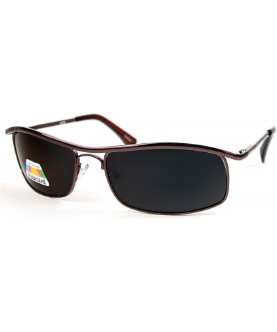 Rectangular Unisex Metal Rimmed Polarized Sunglasses P872 - Bronze Brown - C218KL6W8R4 $20.52